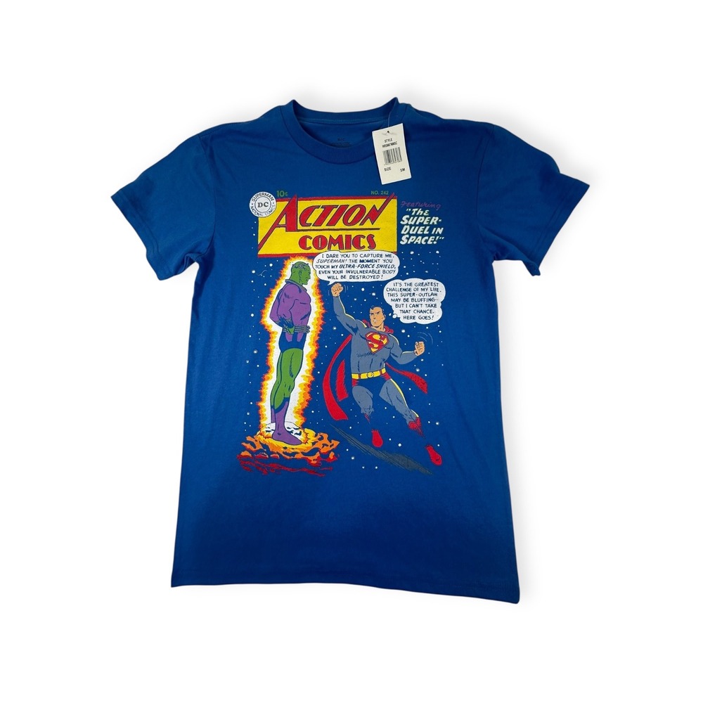DC Comics Superman T-Shirt Boys Size S Blue Graphic Print Cotton Blend Western